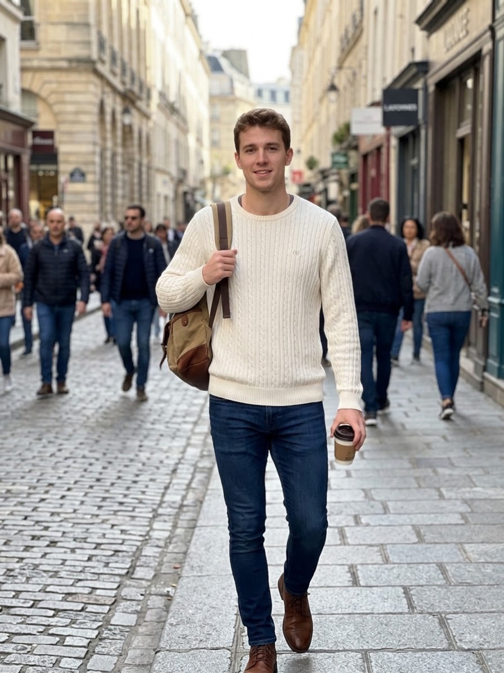 IZOD Men's Classic Cable Knit Sweater Cream – Size XL